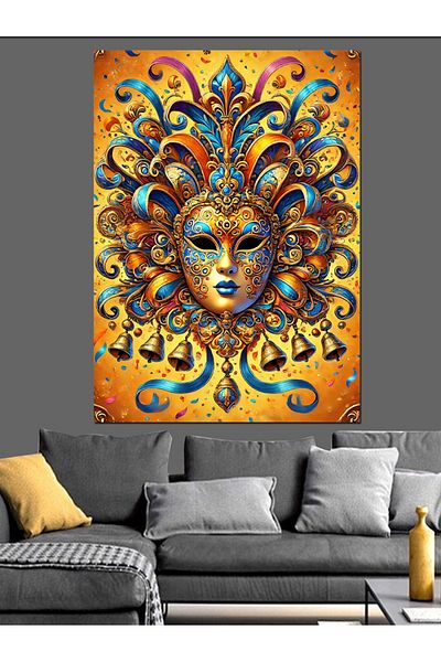 Tablomega Woman with Golden Mask Decorative Canvas - Mdf Wooden Painting