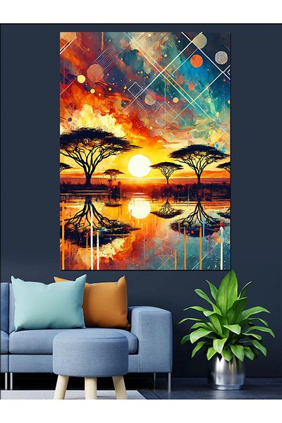 Tablomega African Sunset Silhouette Decorative Canvas - Mdf Wooden Painting