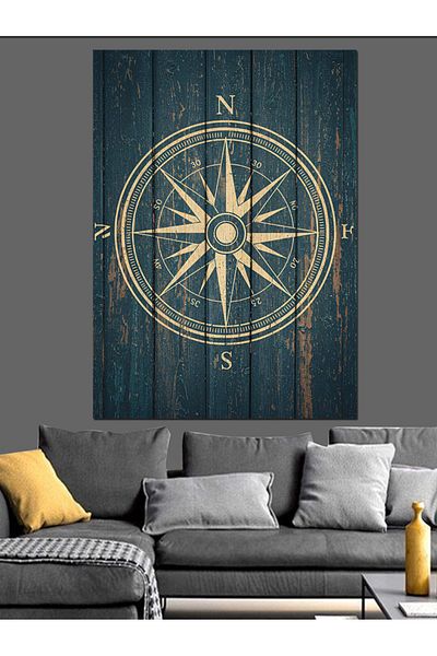 Tablomega Antique Compass Pattern Decorative Canvas - Mdf Wooden Painting
