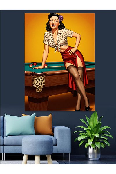 Tablomega Pânză decorativă retro pentru femei și biliard - Lemn MDF