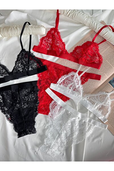 ROZENİN LINGERIE Parlak Bant Detaylı Dantelli Bralet Sütyen Takımı 6’lı Set
