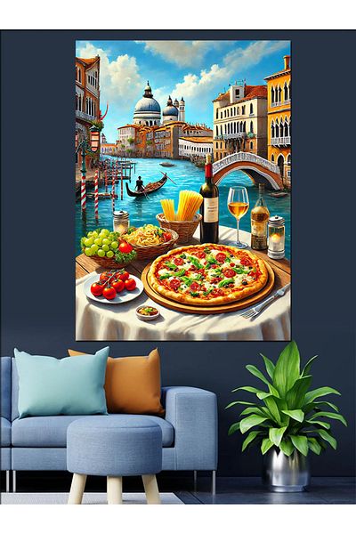 Tablomega Italian Table in Venice Decorative Canvas - Mdf Wooden Table