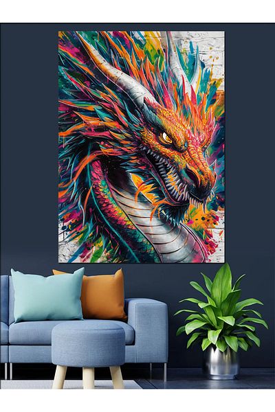 Tablomega Pânză decorativă colorată Dragon furios - Lemn MDF