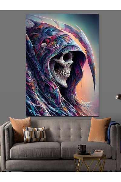 Tablomega Graffiti Patterned Grim Reaper Decorative Canvas - Mdf Wooden Painting