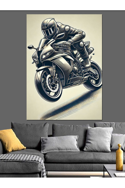 Tablo Mega Hız ve Motor Tutkusu Dekoratif Kanvas - Mdf Ahşap Tablo