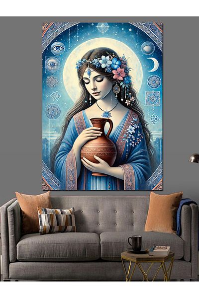 Tablomega Woman Decorative Canvas among Flowers - Mdf Wooden Painting