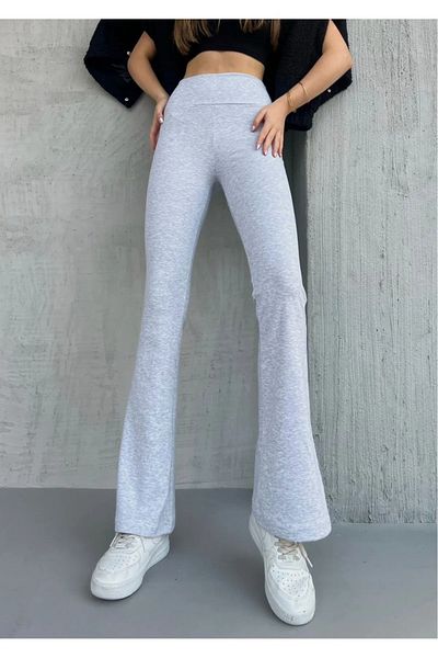 soBasic Pantaloni de damă, gri, cu talie normală, din lycra, cu picior evazat