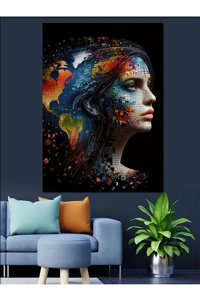 Tablomega Hartă colorată și pânză decorativă pentru femei - pictură din lemn MDF