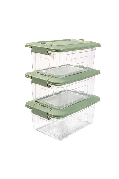 Herevin 2.05 Lt Green Color Triple Storage Container Set - 156 mm X 220 mm X 106 mm