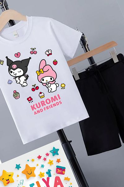 Belya Kids Wear مجموعة علوية سفلية صيفية منقوشة بتصميم مبهج من Kuromi للأطفال