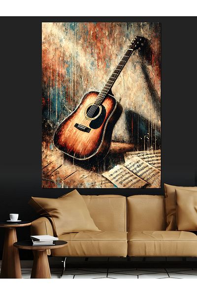 Tablomega Old Guitar and Melody Decorative Canvas - Mdf Wooden Painting