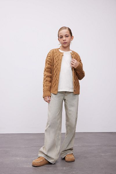 DeFacto Girls' Knitwear Basic Plain Crew Neck Buttoned Cardigan C6937A824Au