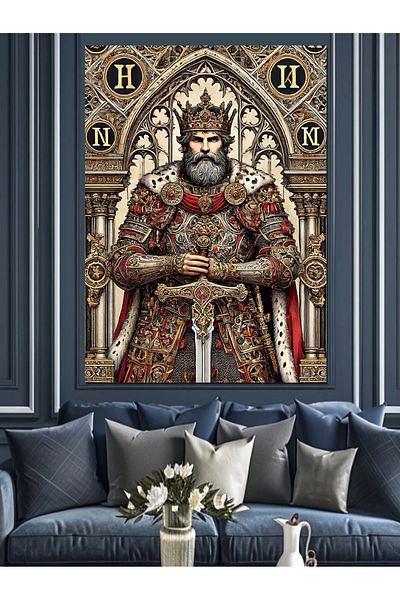 Tablomega Pânză decorativă Regele Medieval și Tronul - Lemn MDF