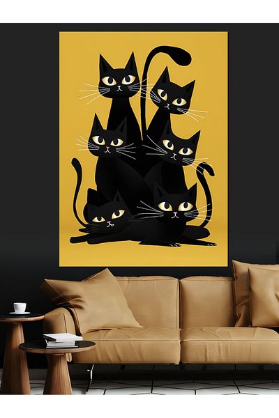 Tablomega Pânză decorativă Black Kittens - Lemn MDF