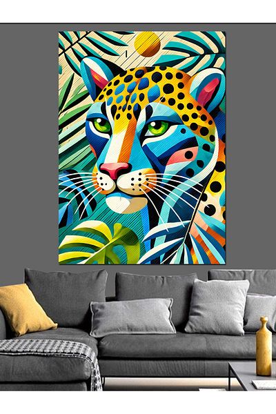 Tablomega Pânză decorativă cu temă leopard și tropicală colorată - MDF Lemn