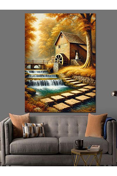 Tablomega Old Mill by Waterfall Decorative Canvas - Mdf Wooden Painting