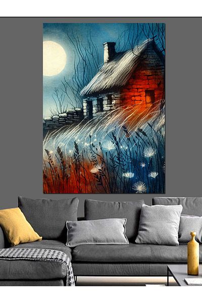 Tablomega Casa de piatră veche pe pânză decorativă Moonlight - Lemn MDF