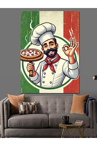 Tablomega Pizza Chef and Italian Flag Decorative Canvas - Mdf Wooden Painting