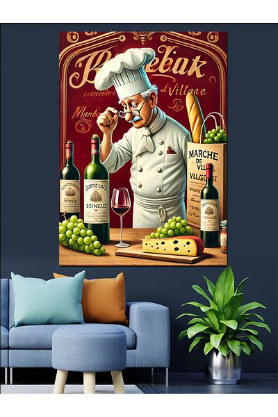 Tablomega Διακοσμητικός καμβάς Wine and Cheese Chef - Ξύλινος πίνακας MDF