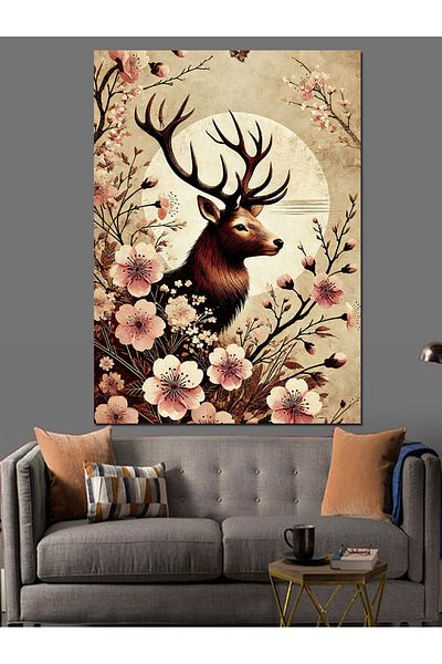 Tablomega Deer among Flowers Decorative Canvas - Mdf Wooden Painting