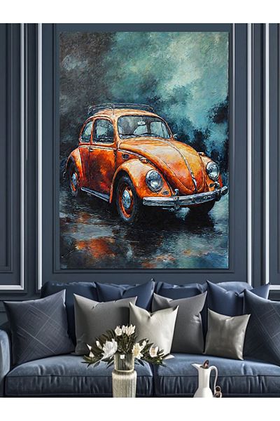 Tablomega Orange Turtle Car Decorative Canvas - Mdf Wooden Painting
