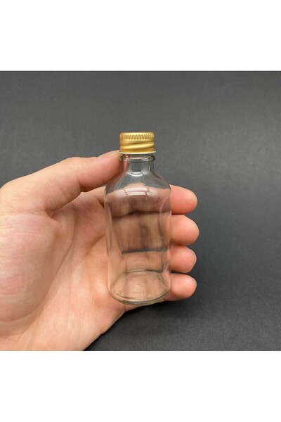 makrobay 6 Adet 50ml Cam Şişe Küçük Gold Metal Kapaklı Çok Amaçlı Shot Şişesi 6x50ml