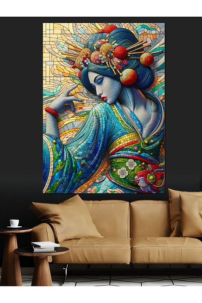 Tablomega Woman in Asian Kimono Decorative Canvas - Mdf Wooden Painting
