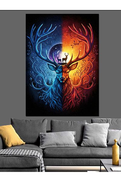 Tablomega Two Color Deer Portrait Decorative Canvas - Mdf Wooden Painting