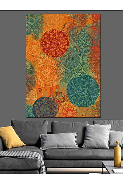 Tablomega Διακοσμητικός καμβάς με πολύχρωμο φόντο Paisley Pattern - Ξύλινος πίνακας MDF