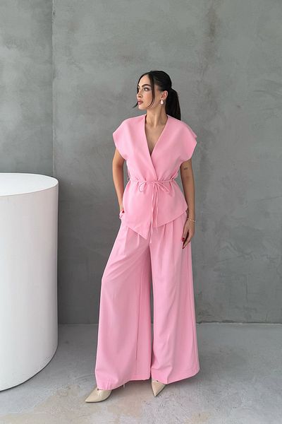 Seda Yalçın Atelier Pink t Sleeve Tie-Up Vest Pants Suit