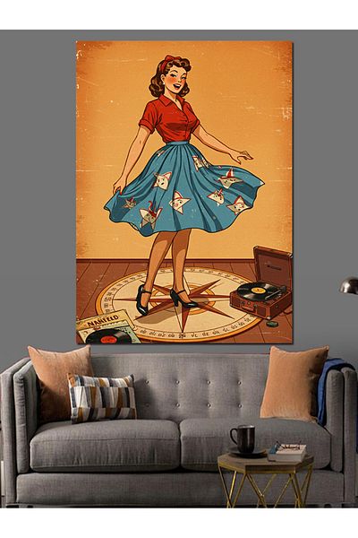 Tablomega Pânză Decorativă Retro Femei În Cerc - Lemn MDF