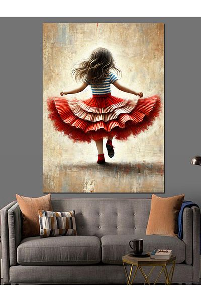 Tablomega Little Girl in Red Dress Decorative Canvas - Mdf Wooden Painting