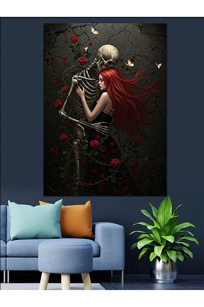 Tablomega Dark Love and Skulls Decorative Canvas - Mdf Wood Painting
