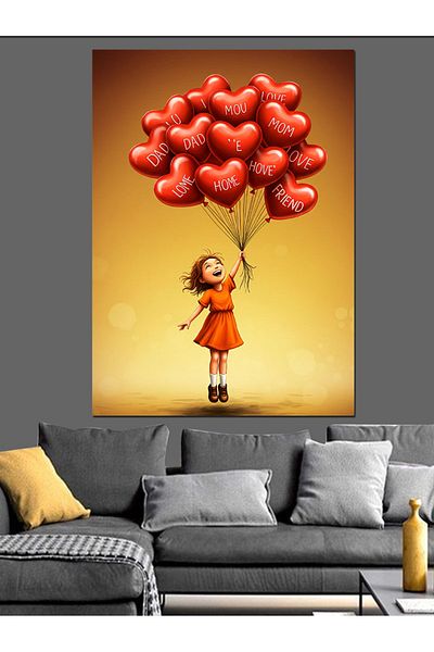 Tablomega Girl Flying with Balloons Decorative Canvas - Mdf Wooden Painting
