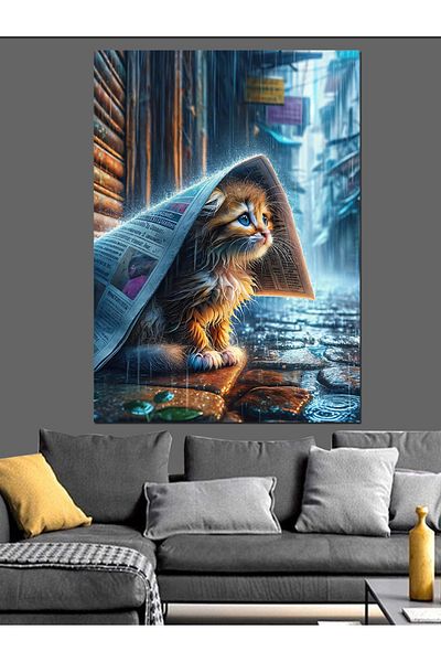 Tablomega Cat Wet in the Rain under Newspaper Decorative Canvas - Mdf Wooden Painting