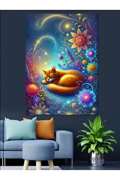 Tablomega Colorful Cat Dream Decorative Canvas - Mdf Wooden Painting