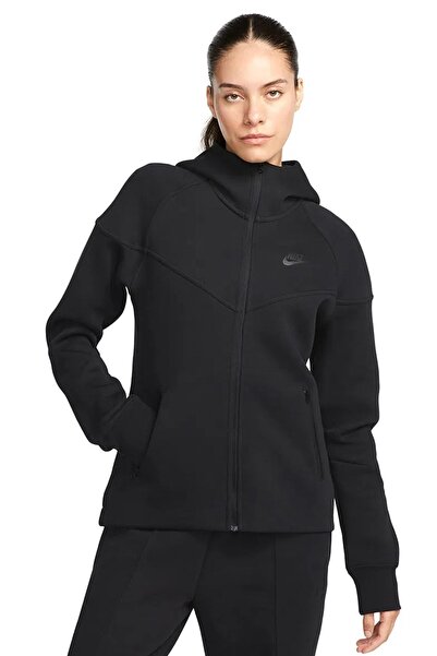 Nike Sportswear Tech Fleece Full Zip Hoodie Dark Heather Black Kadın Kapüşonl...