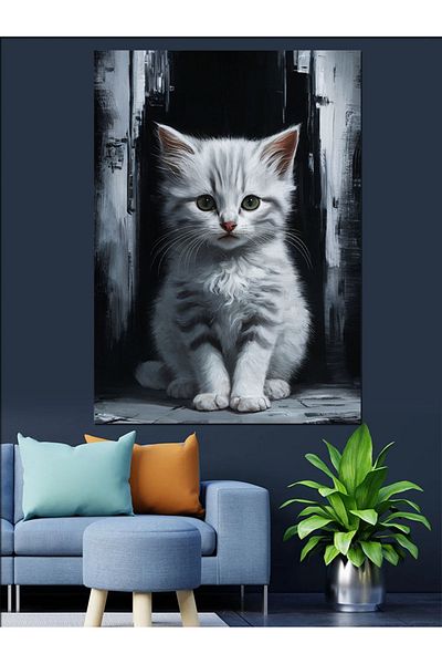 Tablomega Διακοσμητικός καμβάς Innocent White Cat - Ξύλινος πίνακας MDF