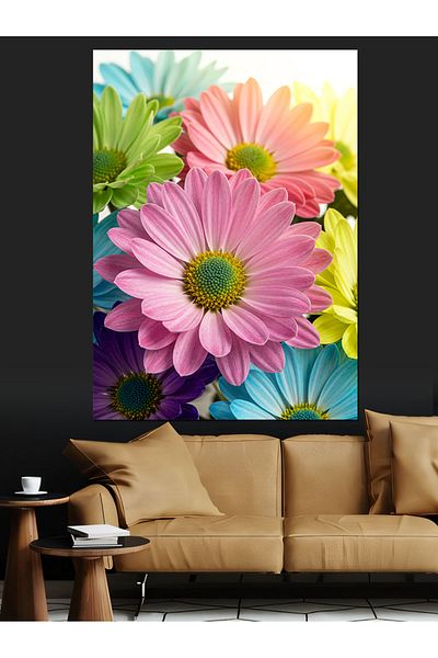 Tablomega Colorful Daisies and Spring Feeling Decorative Canvas - Mdf Wooden Painting