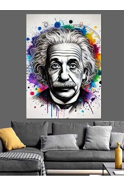 Tablomega Einstein and Abstract Colors Decorative Canvas - Mdf Wooden Painting