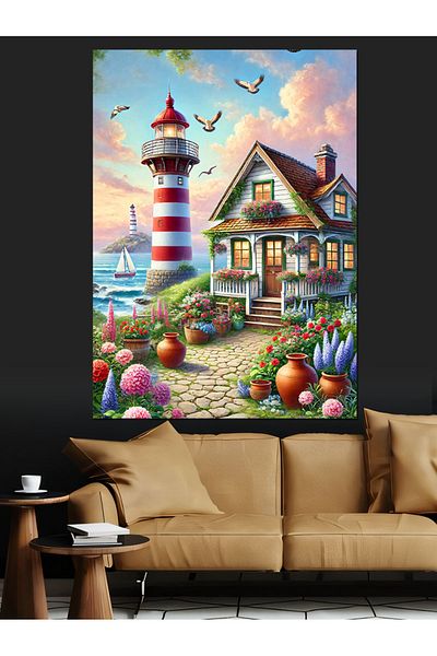 Tablomega Lighthouse and Spring Garden Decorative Canvas - Mdf Wooden Painting