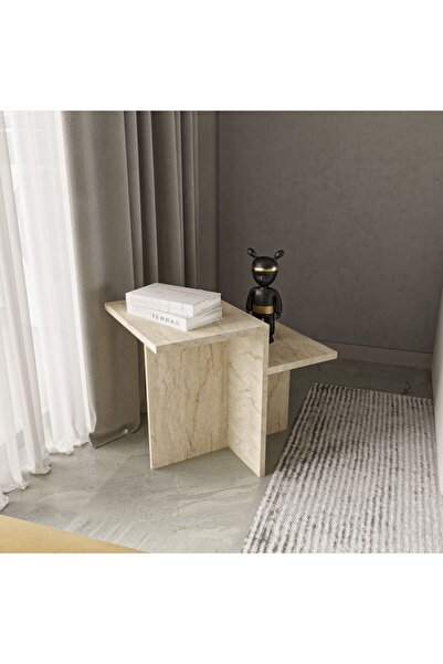 ALONEX HOME Diana Mermer Desenli Yan Sehpa, Ekonomik Sehpa, Traverten Sehpa, ...