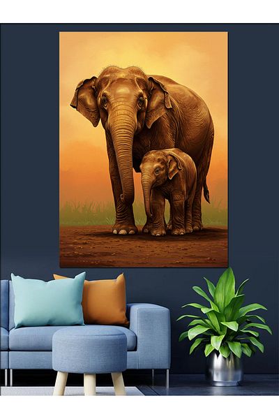 Tablomega Pânză decorativă pentru familie elefant - pictură din lemn MDF