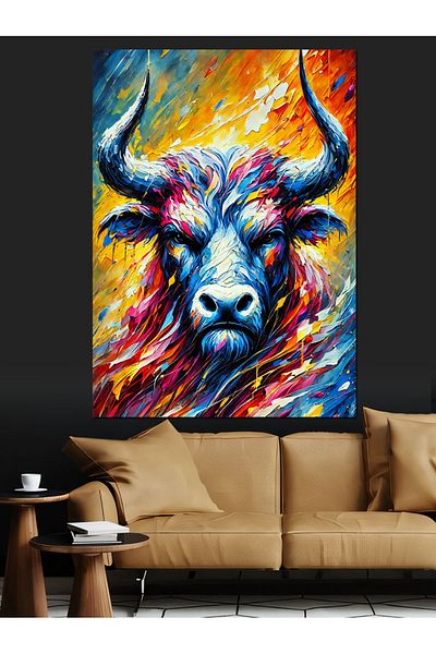Tablomega Pânză decorativă Colorful Bull and Energy Explosion - MDF Wood Table