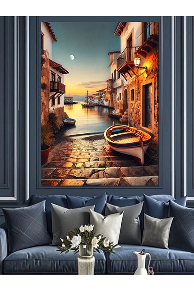 Tablomega Romantic Seaside Town Decorative Canvas - Mdf Wooden Painting
