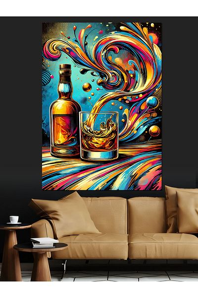 Tablomega Canvas Decorativ Whiskey și Abstract Ripple - Lemn MDF