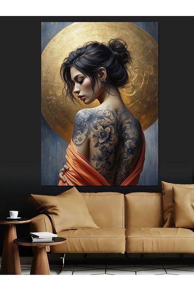 Tablomega Woman with Tattoo on Back Decorative Canvas - Mdf Wooden Painting