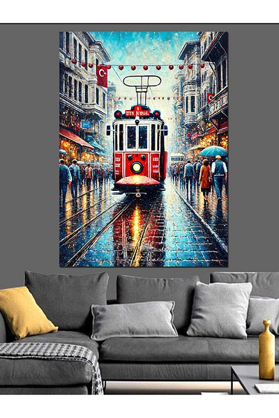 Tablomega Tram Road in the Rain Decorative Canvas - Mdf Wooden Painting