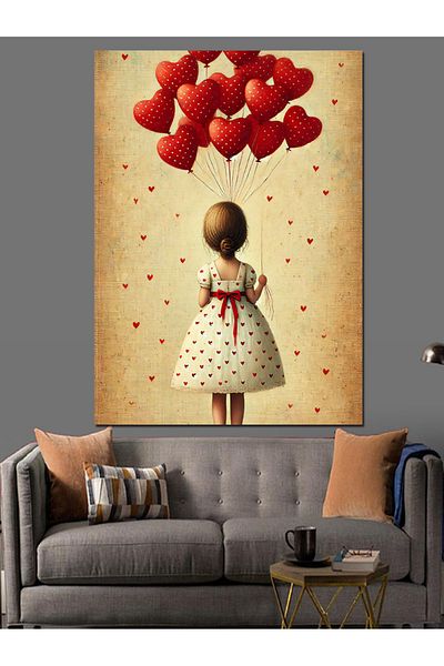 Tablomega Girl with Heart Figure Decorative Canvas - Mdf Wooden Painting