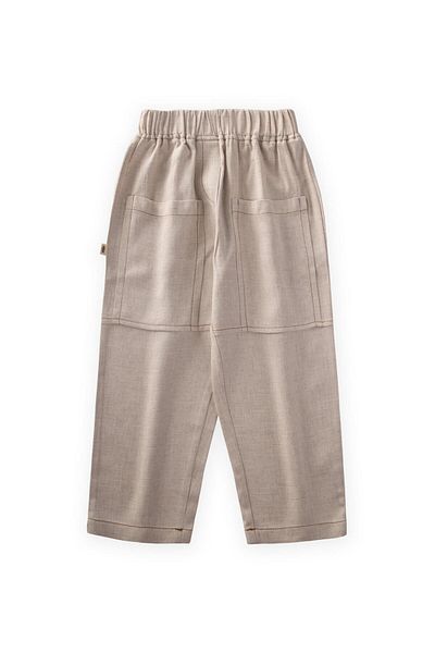 Cigit Natural 2-7 Years Old Contrast Stitched Linen Trousers